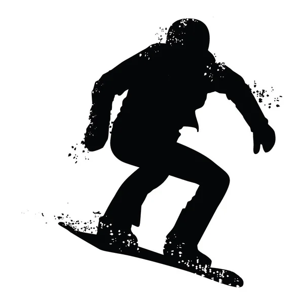 Black silhouette of snowboarder isolated on white background — Stock Vector