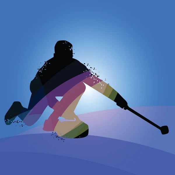 Silhouette de joueur de curling isolée sur fond bleu — Image vectorielle