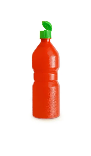 Zumo de plástico rojo, frasco de jarabe —  Fotos de Stock