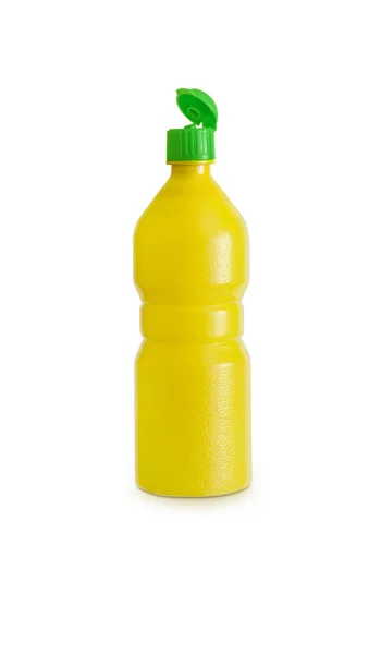 Gele kunststof citroen fles — Stockfoto