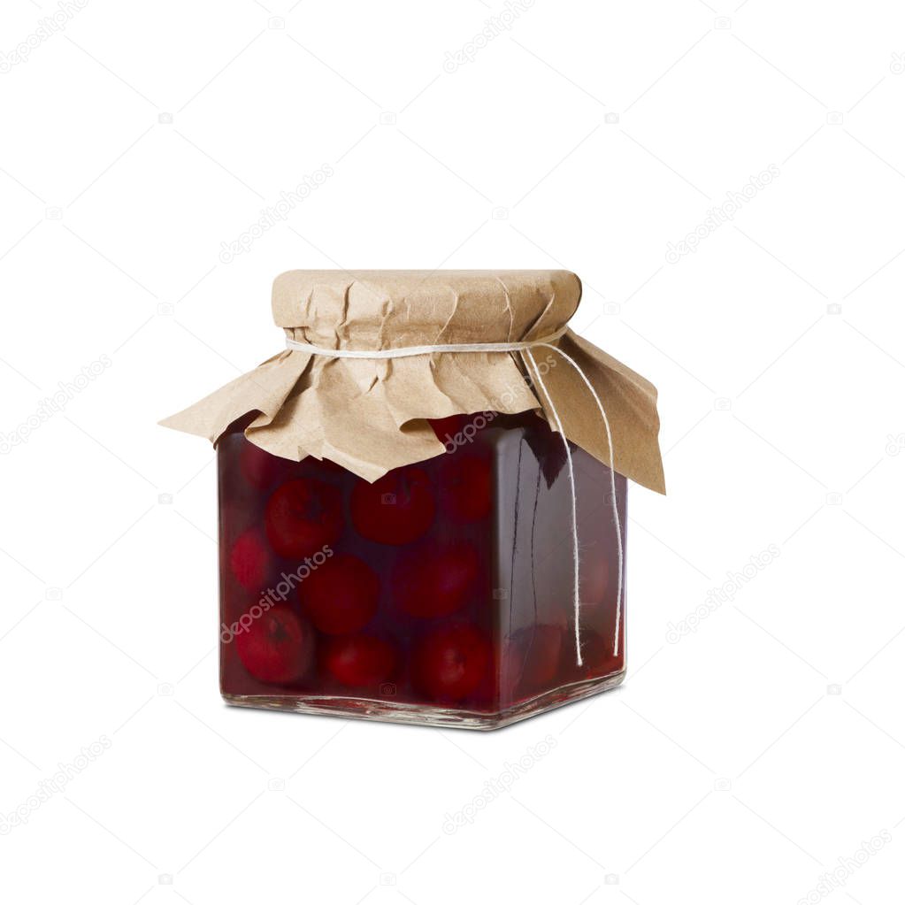 Cherry compote in a glass jar