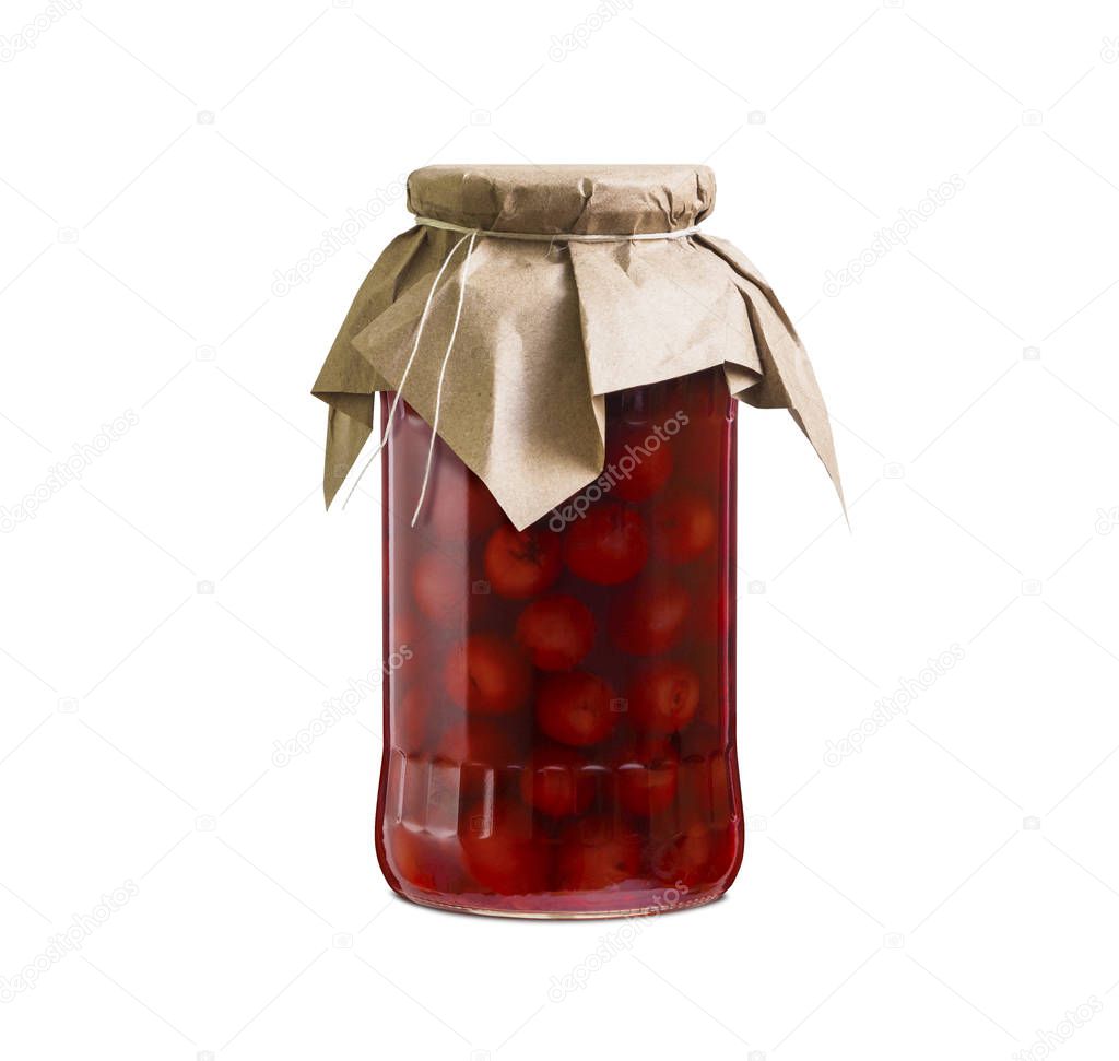 Cherry compote in a glass jar