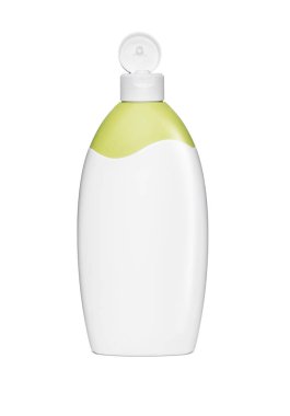 Boş beyaz plastik kozmetik, şampuan veya jel şişe
