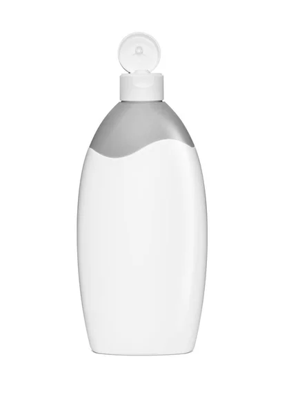 Blank white plastic cosmetics, shampoo or gel bottle — Stock Photo, Image