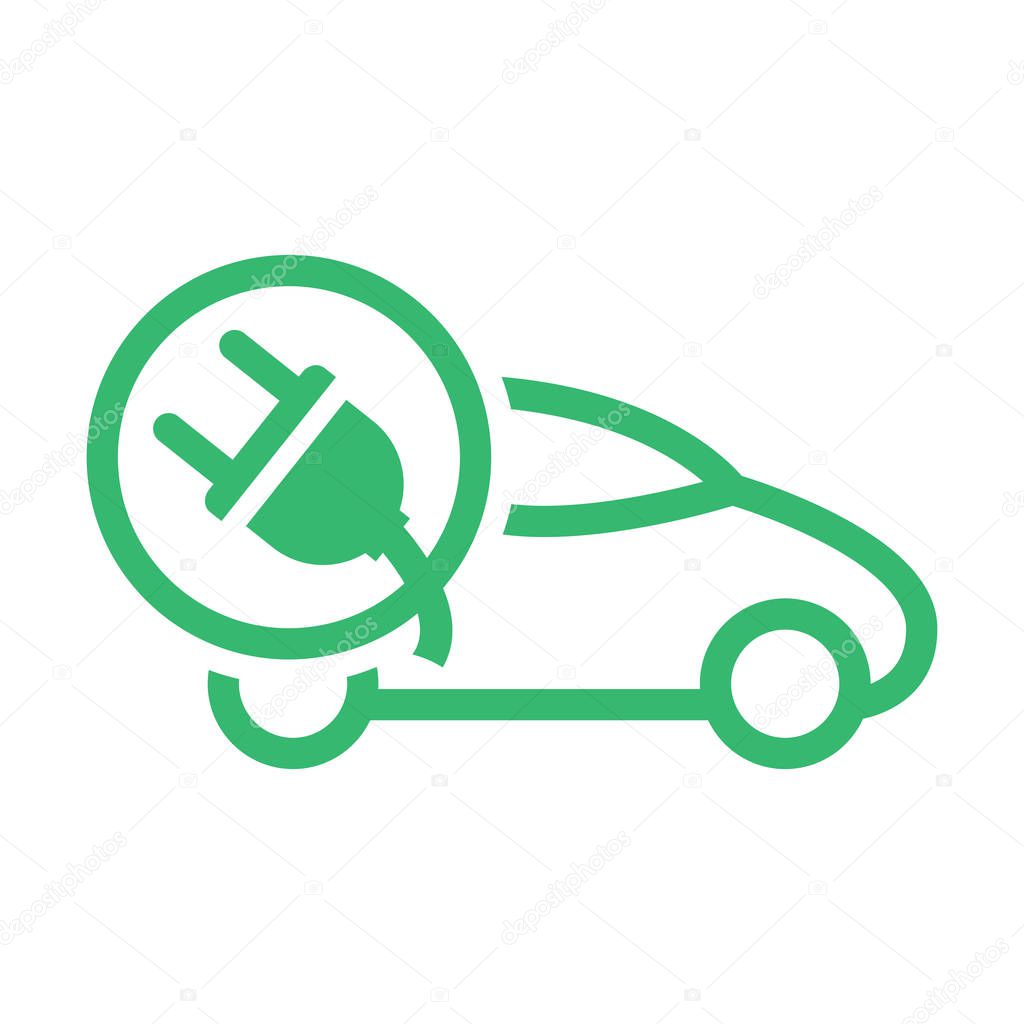 Electric car with plug icon symbol