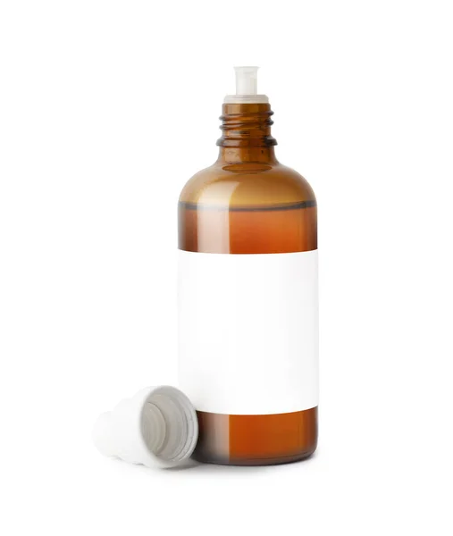 Open Medicine Bottle Built Drop Dispenser Close Isolated White Background — Stock Photo, Image