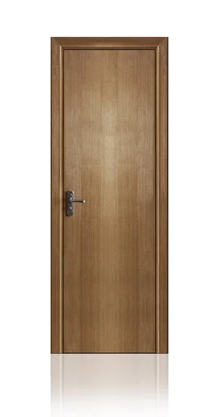 Zamknij Zamknięte Drewniane Drzwi Izolowane Białym Tle — Zdjęcie stockowe