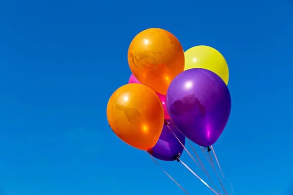 Multicolor balloons background.Balloons on Blue Sky background.birthday, celebration and party decoration concept.