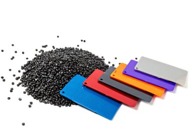 Plastik polimer granüllere yakın çekim. Polimer topaklar. polimer pl