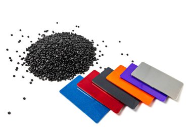 Plastik polimer granüllere yakın çekim. Polimer topaklar. polimer pl