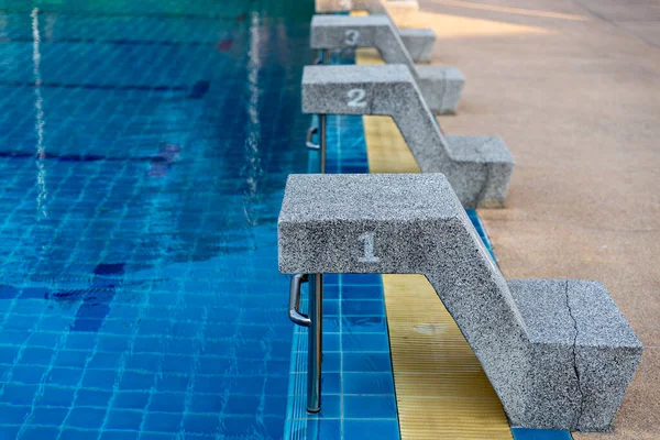 Jumping stand for stand and jump to swimming pool. Jumping stand for starting position.