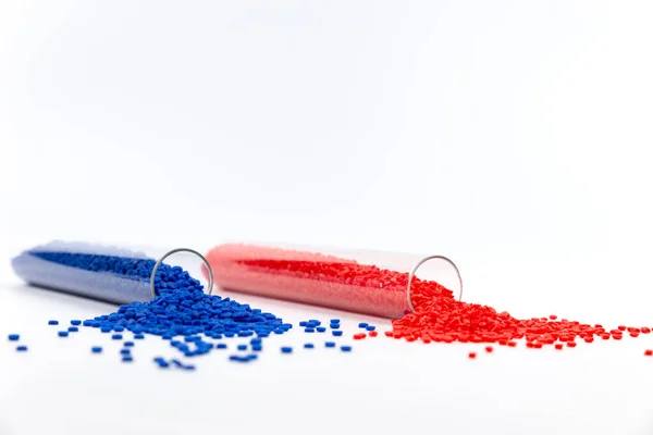 Close-up of plastic polymer granules. hand hold Polymer pellets. polymer plastic. compound polymer.