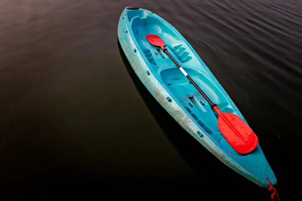 Blue Canoe on river. kayaking on lake.Water activity