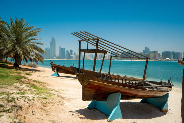 Skyline of Abu Dhabi, UAE seen from a beach