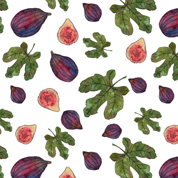 İncir ve yapraklarla suluboya ile kusursuz desen