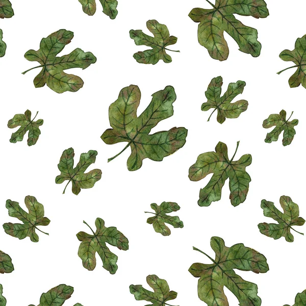 İncir yaprakları suluboya ile kusursuz desen. Kumaş, duvar kağıdı, ambalaj, vs. için harika