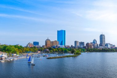 Panoramic view of Boston downtown and historic center from the landmark Longfellow bridge over Charles River clipart