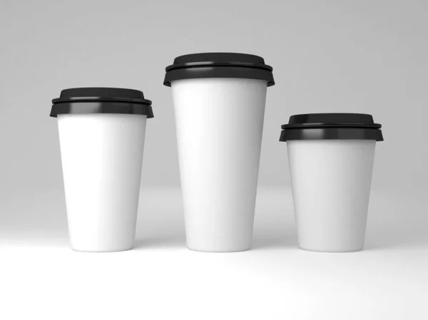 Mockup Papper Kaffekoppar Tre Storlekar För Presentation Logotyp Företagsidentitet Eller — Stockfoto