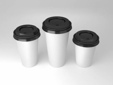 Seri resmi, logo, kurumsal kimlik ya da illüstrasyon sunumu için üç boyutlu kağıt kahve fincanları..