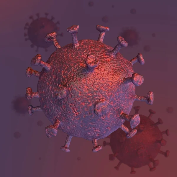 背景方横幅与Covid 病毒在领域的深度 3D渲染 — 图库照片