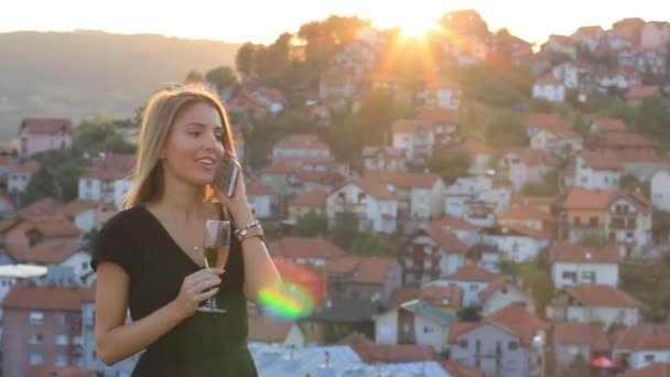 Happy Attractive Female on Golden Hour Talking on Smartphone — Stock videók