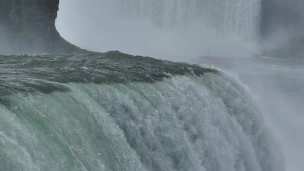 Slowmotion Close Up of Niagara Waterfalls (en inglés). Poweful Falls en Canadá USA Border — Vídeo de stock