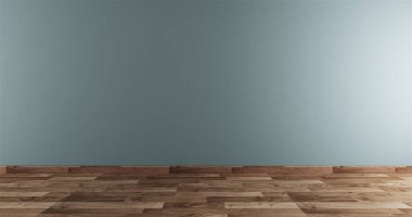 Neo Mint boş oda ahşap zemin üzerinde beyaz iç dizayn 3D ren
