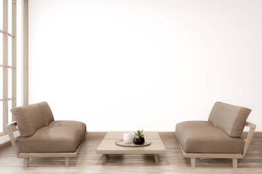 Living room japanese deisgn. 3D rendering clipart