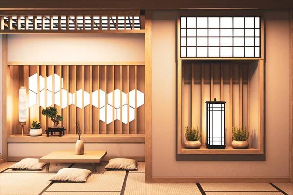 Ryokan ruang tamu gaya Jepang di dinding dekoraon.3D re — Stok Foto