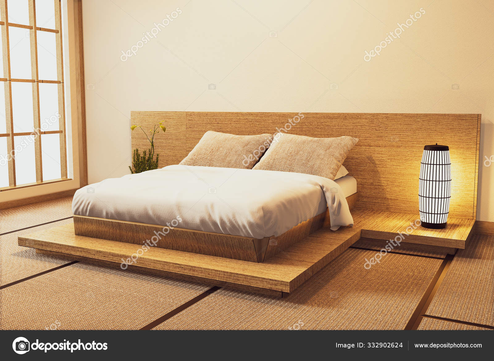 Interior Luxury modern Japanese style bedroom mock up Designing
