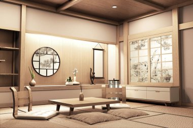 Ryokan japanese style on room wooden Very beautiful design. 3D r