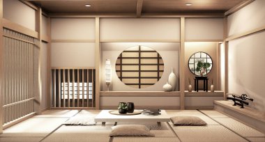 Ryokan japanese style on room wooden Very beautiful design. 3D r