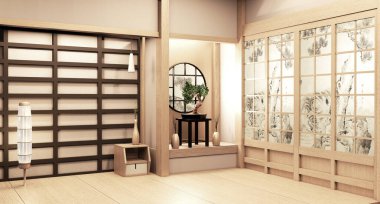 Paper window wooden design on Empty room white on wooden floor j