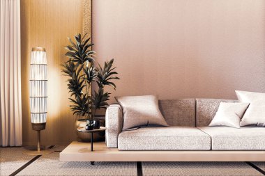 sofa wooden japanese design, on room  japanese wooden floor and 