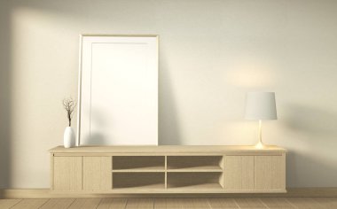 wooden cabinet in modern empty room Japanese - zen style,minimal