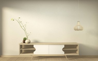 wooden cabinet in modern empty room Japanese - zen style,minimal
