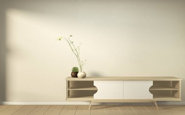 wooden cabinet in modern empty room Japanese - zen style,minimal