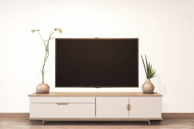 Boş duvar arkasında televizyon ve kabine ahşap Japon tasarımı o