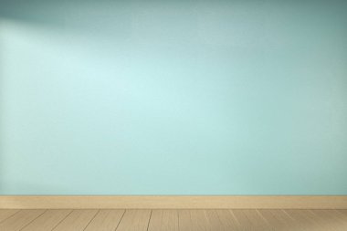 Ahşap döşeme iç dizaynında boş nane odası. 3B görüntüleme