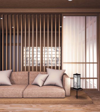sofa wooden japanese design, on room  japanese wooden floor and 