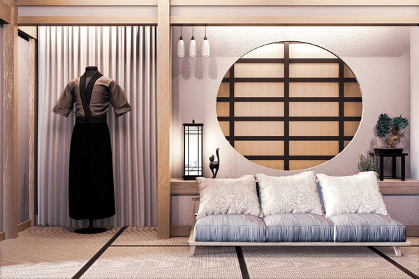 龙眼日本风格的房间木制非常漂亮的设计。 3d r — 图库照片