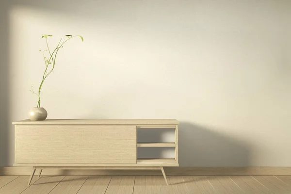 Armário de madeira no quarto vazio moderno japonês - estilo zen, mínimo — Fotografia de Stock