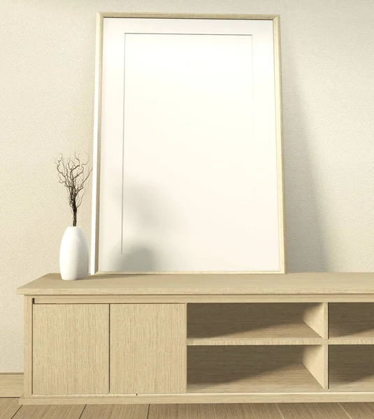 Ξύλινο ντουλάπι σε μοντέρνο άδειο δωμάτιο Ιαπωνικό - zen στυλ, minimal — Φωτογραφία Αρχείου