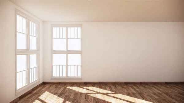 Empty room white on wooden floor interior design. 3D rendering — 스톡 사진