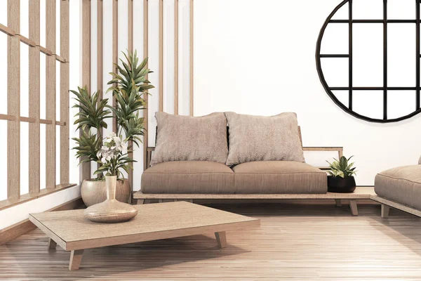 Interior design,zen modern living room Japanese style.3D renderi — 스톡 사진
