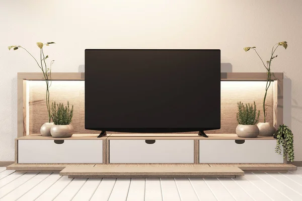 Телевизор шкаф в современной пустой комнате стеллаж дизайн скрытый свет J — стоковое фото