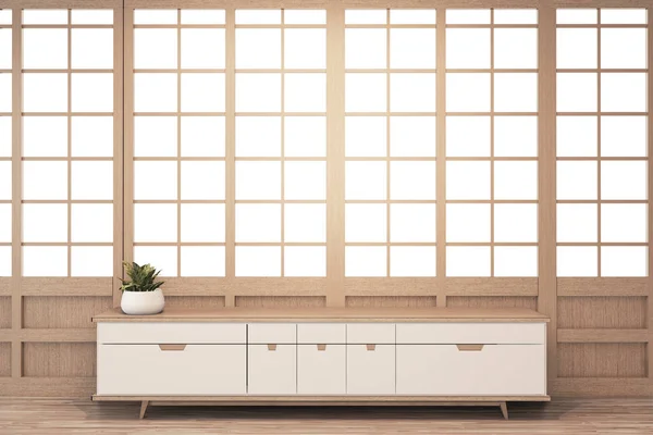 Cabinet wooden japanese design on living room zen style and wood — Stock Photo, Image