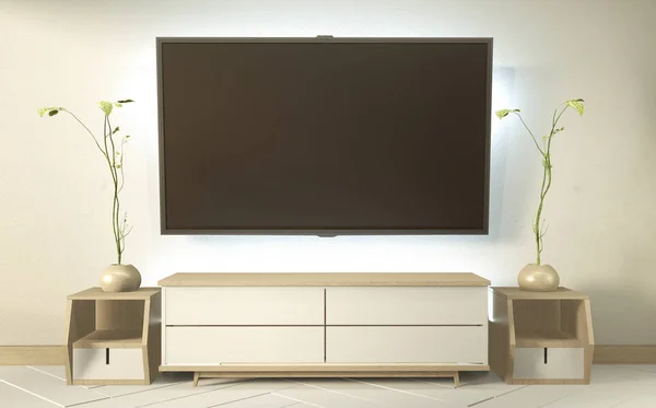 Armário de TV no interior do quarto zen e design de parede luz escondida, mi — Fotografia de Stock