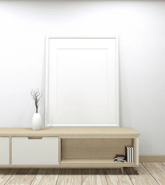 Smart Tv llevó el diseño del gabinete, fondo de pared blanco de habitación mínima — Foto de Stock