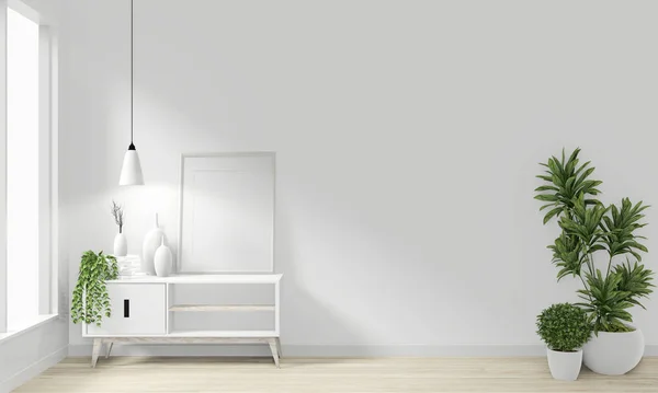 Cabinet en bois design japonais minimal sur chambre design zen moderne — Photo